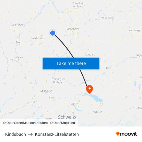 Kindsbach to Konstanz-Litzelstetten map