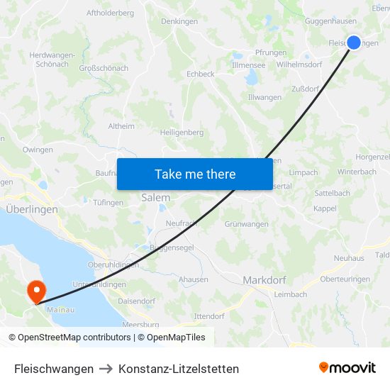 Fleischwangen to Konstanz-Litzelstetten map