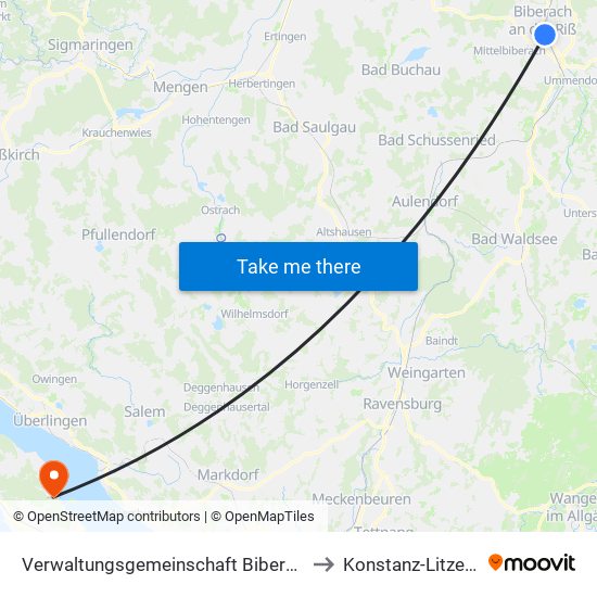 Verwaltungsgemeinschaft Biberach An Der Riß to Konstanz-Litzelstetten map