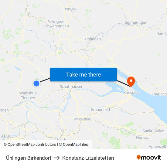 Ühlingen-Birkendorf to Konstanz-Litzelstetten map