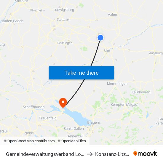 Gemeindeverwaltungsverband Lonsee-Amstetten to Konstanz-Litzelstetten map