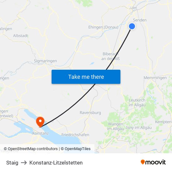 Staig to Konstanz-Litzelstetten map