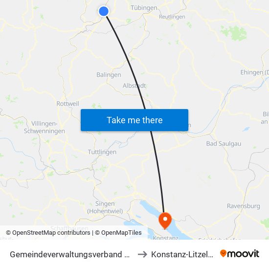 Gemeindeverwaltungsverband Oberes Gäu to Konstanz-Litzelstetten map