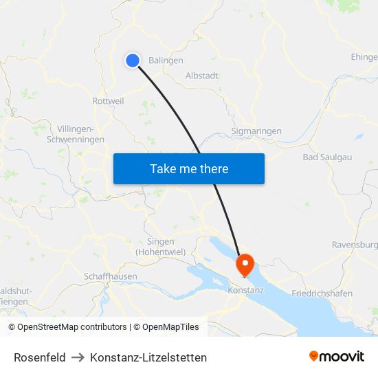 Rosenfeld to Konstanz-Litzelstetten map