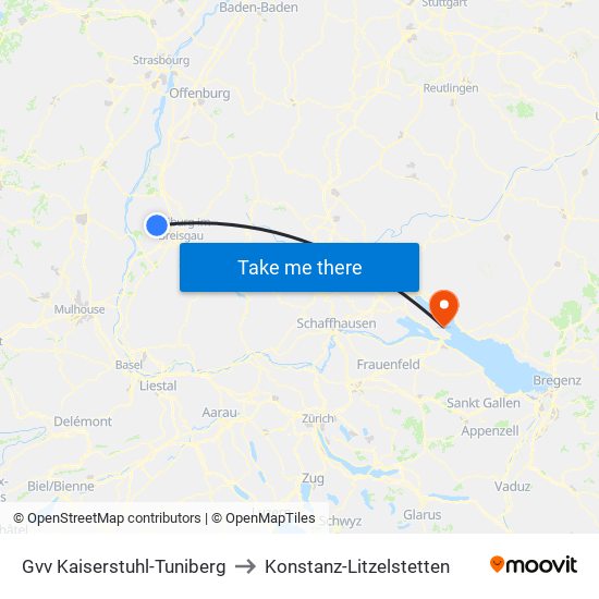 Gvv Kaiserstuhl-Tuniberg to Konstanz-Litzelstetten map