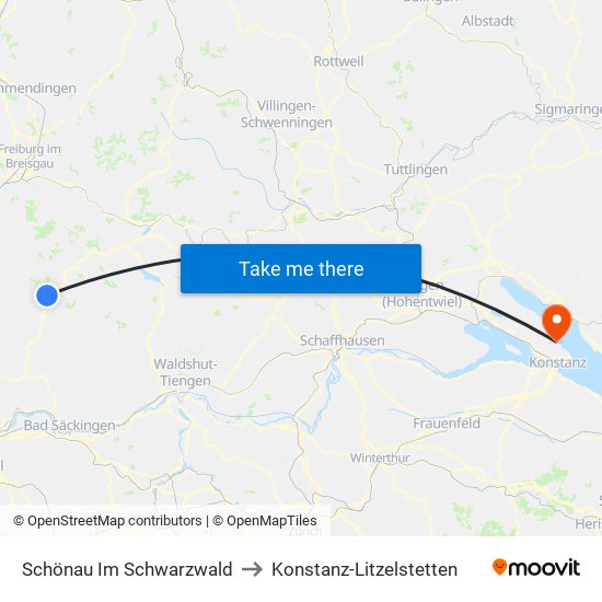 Schönau Im Schwarzwald to Konstanz-Litzelstetten map