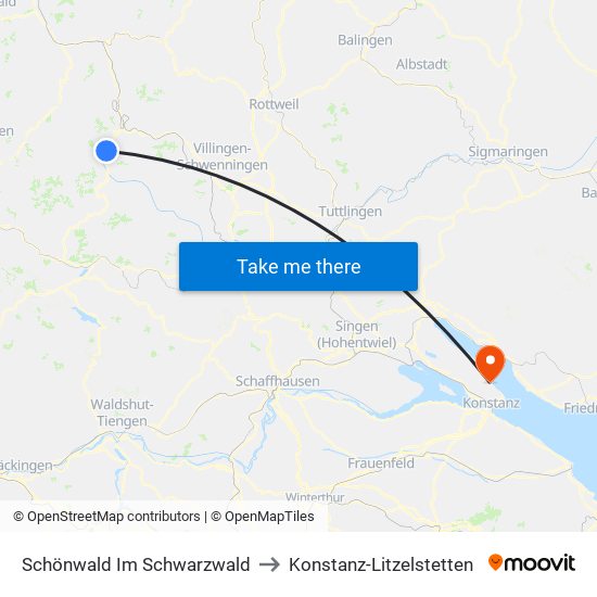 Schönwald Im Schwarzwald to Konstanz-Litzelstetten map