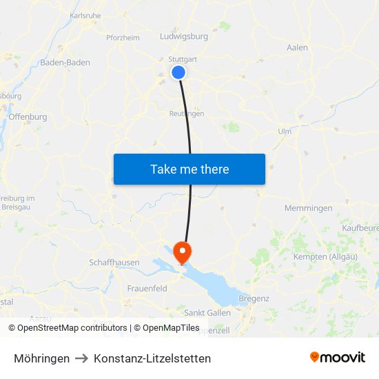 Möhringen to Konstanz-Litzelstetten map