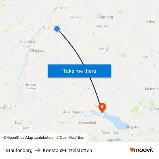 Staufenberg to Konstanz-Litzelstetten map