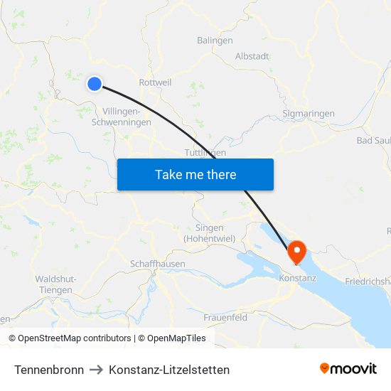 Tennenbronn to Konstanz-Litzelstetten map