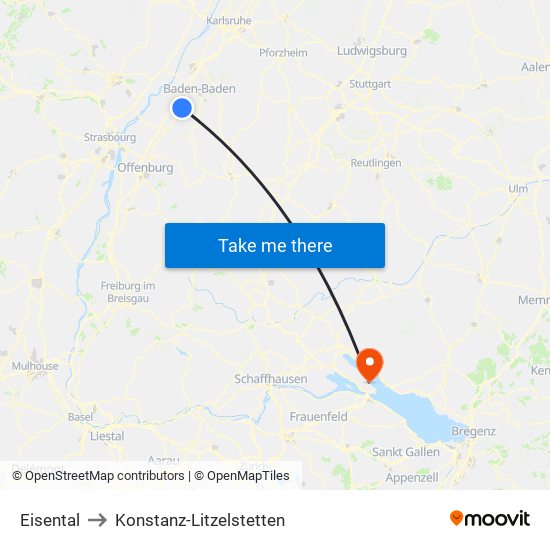 Eisental to Konstanz-Litzelstetten map