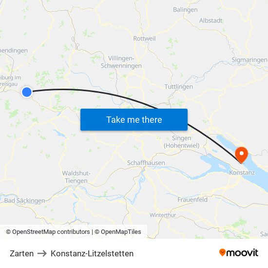 Zarten to Konstanz-Litzelstetten map