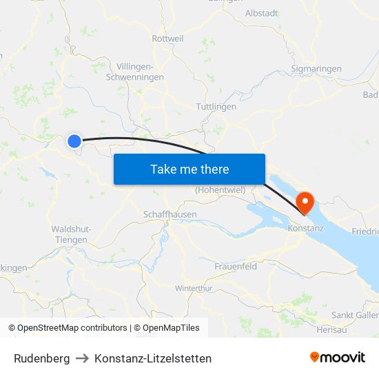 Rudenberg to Konstanz-Litzelstetten map