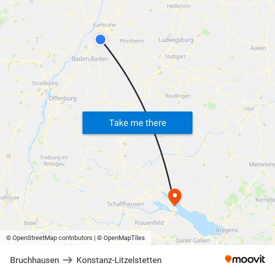 Bruchhausen to Konstanz-Litzelstetten map