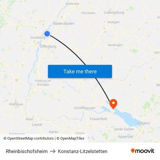 Rheinbischofsheim to Konstanz-Litzelstetten map