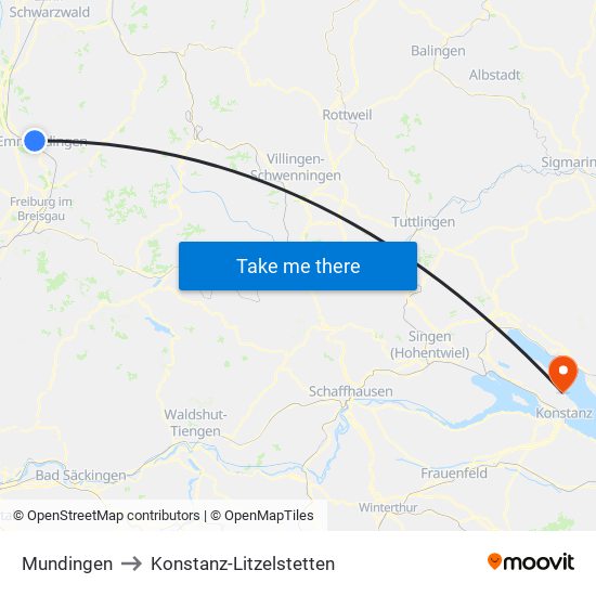Mundingen to Konstanz-Litzelstetten map