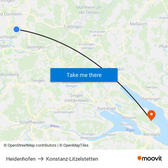 Heidenhofen to Konstanz-Litzelstetten map