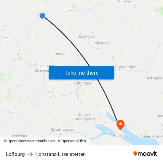 Loßburg to Konstanz-Litzelstetten map