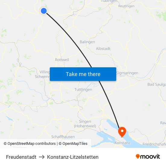 Freudenstadt to Konstanz-Litzelstetten map