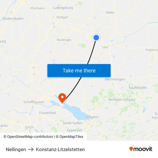 Nellingen to Konstanz-Litzelstetten map