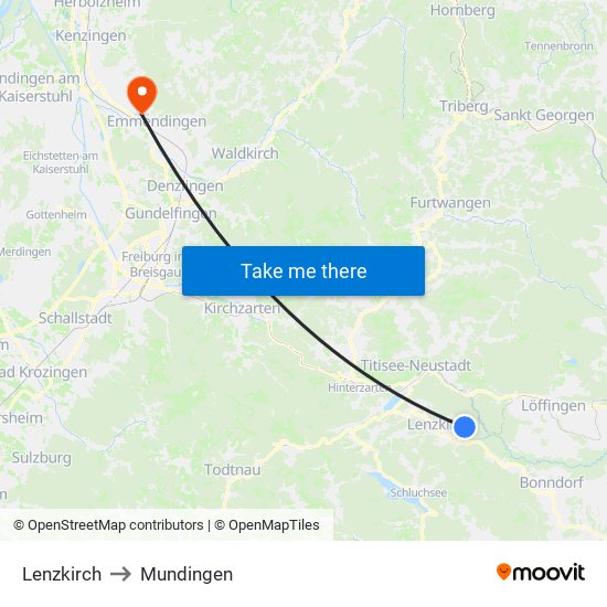 Lenzkirch to Mundingen map