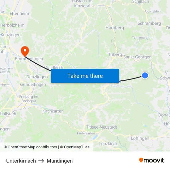 Unterkirnach to Mundingen map