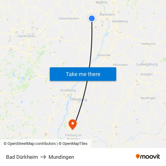 Bad Dürkheim to Mundingen map