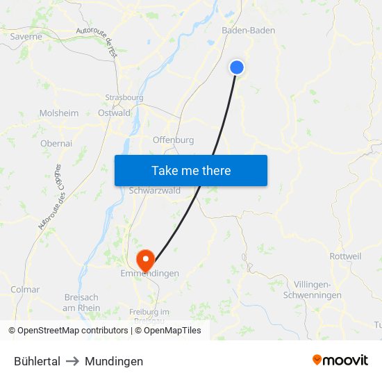 Bühlertal to Mundingen map