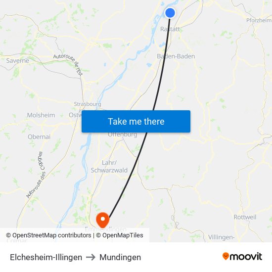 Elchesheim-Illingen to Mundingen map