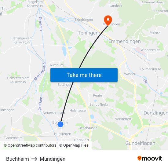 Buchheim to Mundingen map