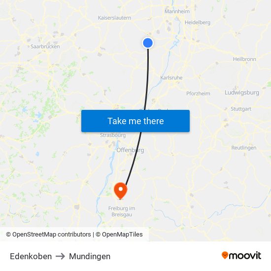 Edenkoben to Mundingen map