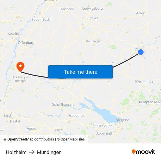 Holzheim to Mundingen map