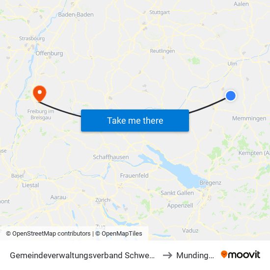 Gemeindeverwaltungsverband Schwendi to Mundingen map