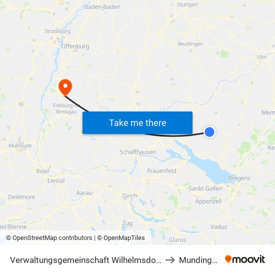 Verwaltungsgemeinschaft Wilhelmsdorf to Mundingen map