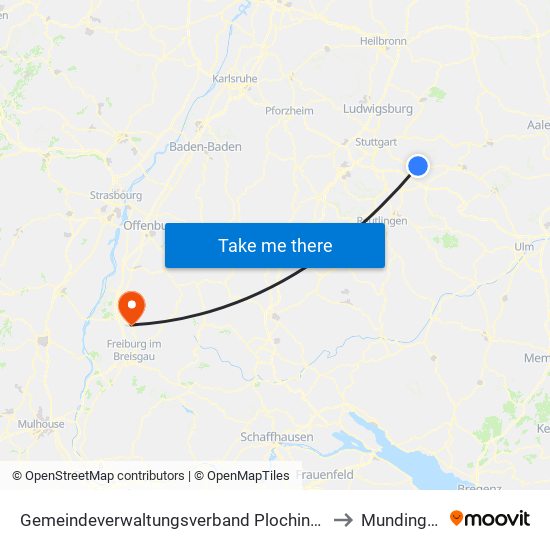 Gemeindeverwaltungsverband Plochingen to Mundingen map