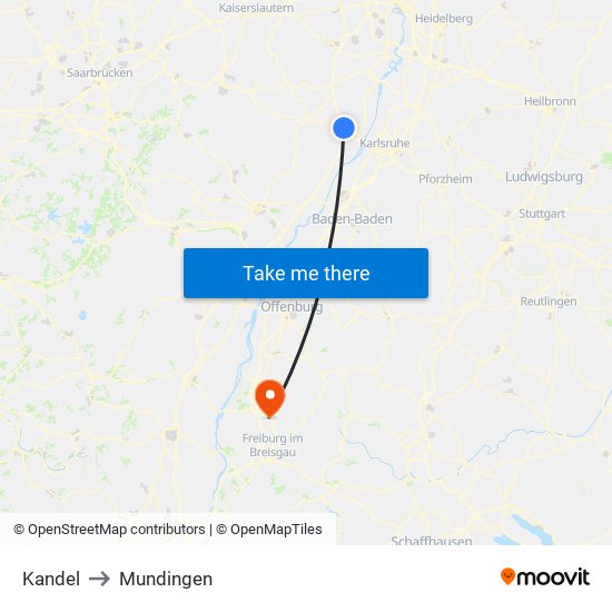 Kandel to Mundingen map