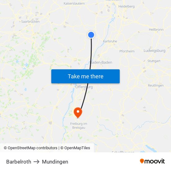 Barbelroth to Mundingen map