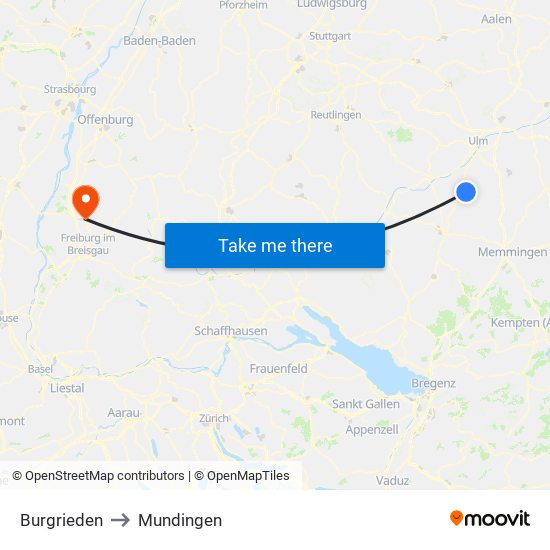 Burgrieden to Mundingen map