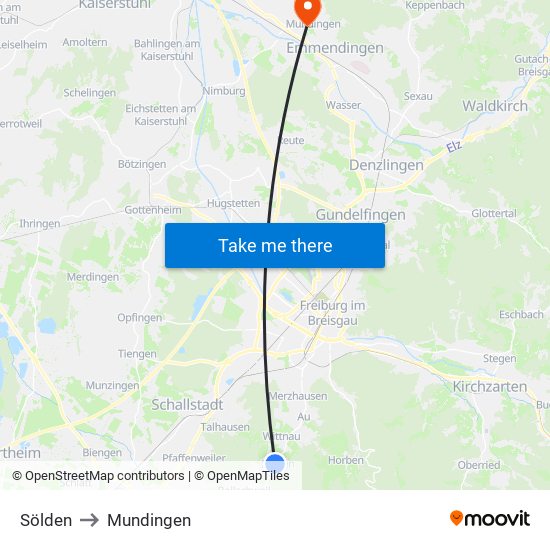 Sölden to Mundingen map