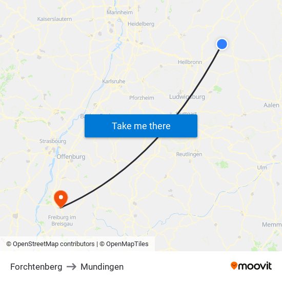 Forchtenberg to Mundingen map