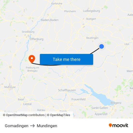Gomadingen to Mundingen map