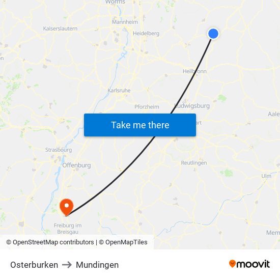 Osterburken to Mundingen map