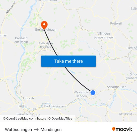 Wutöschingen to Mundingen map