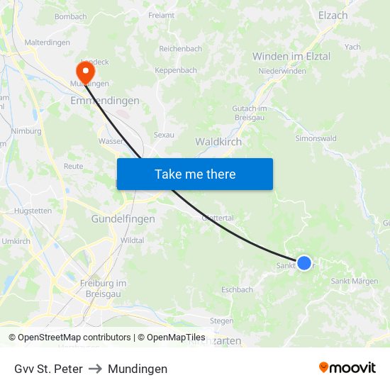 Gvv St. Peter to Mundingen map