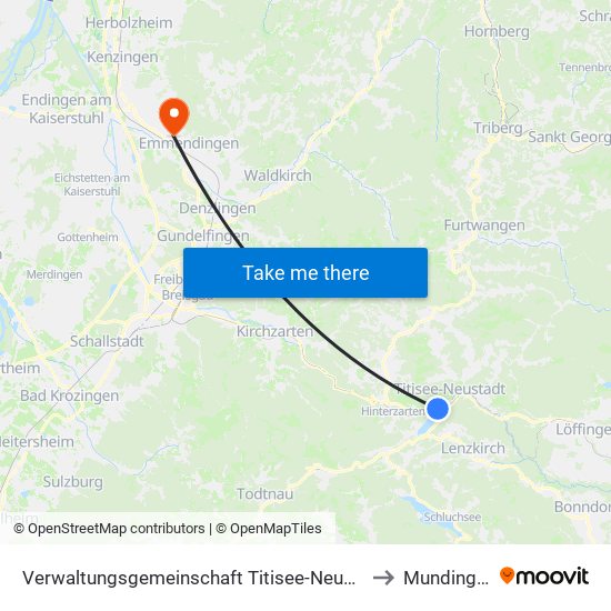 Verwaltungsgemeinschaft Titisee-Neustadt to Mundingen map