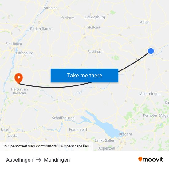 Asselfingen to Mundingen map