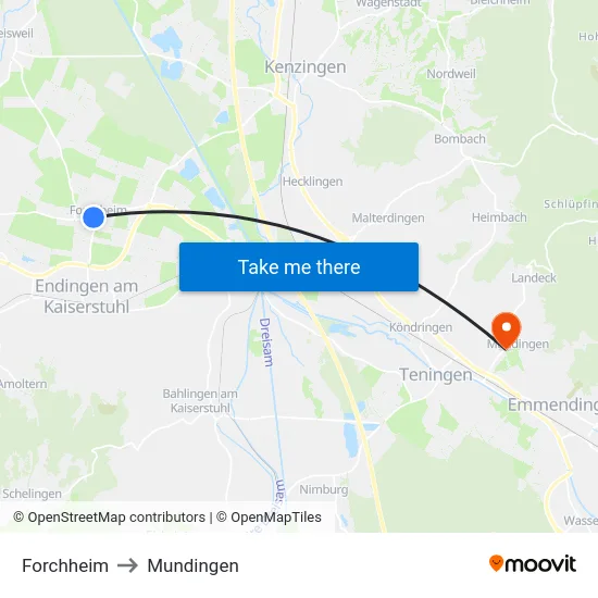 Forchheim to Mundingen map
