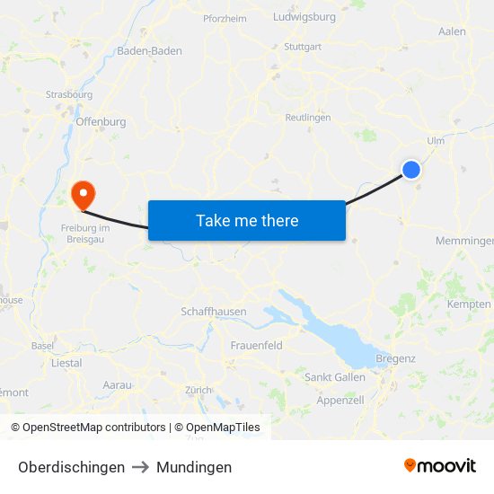 Oberdischingen to Mundingen map