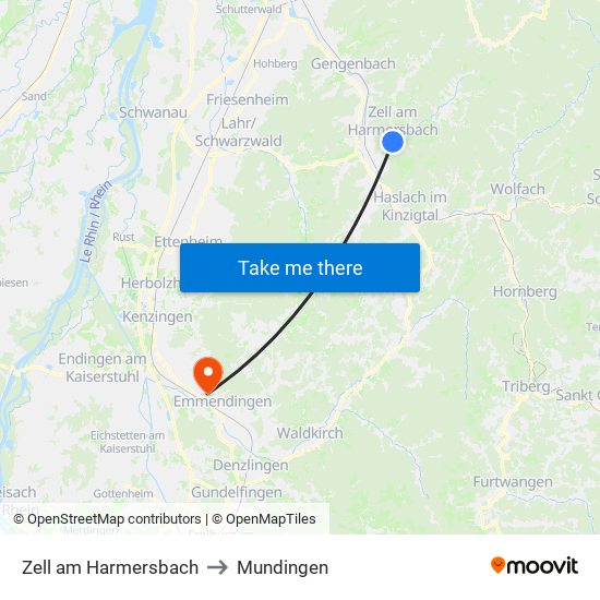 Zell am Harmersbach to Mundingen map