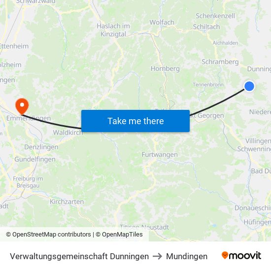 Verwaltungsgemeinschaft Dunningen to Mundingen map